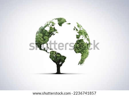 Tree shaped like the World map. Green World Map- tree shaped of world map isolated on white background. 