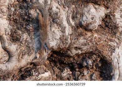 Tree squirrel (Paraxerus cepapi) sitting on a Mashatu tree in a game reserve in the Tuli block in Botswana