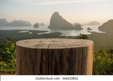 tree stump Chair with Sa-met-nang-she mountain views landmark in Phang nga ,Thailand. - Powered by Shutterstock