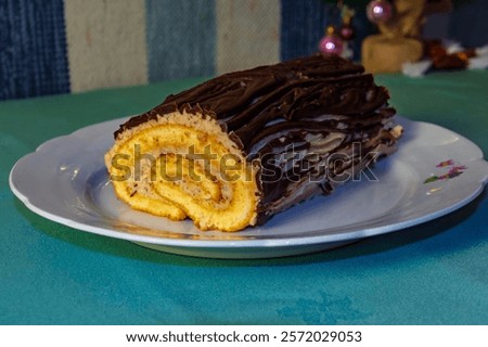 Tree trunk cake  - Chocolate chestnut sponge cake roll on Christmass