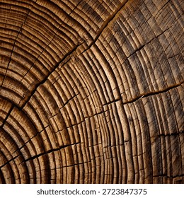 Tree trunk cross-section texture background, natural concentric growth rings for dendrochronology and organic design
