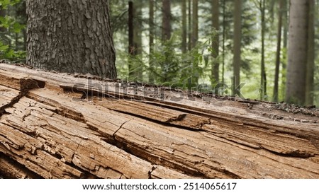 A tree trunk in the spruce forest destroyed by the weather and wood insects