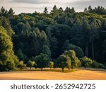 Treed plot with fruit trees in the evening