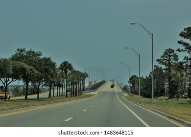 Trees Growing In Divided Highway Median Before Bridge