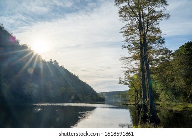 Trees Line The Waterways On Broken Bow, Oklahoma. 