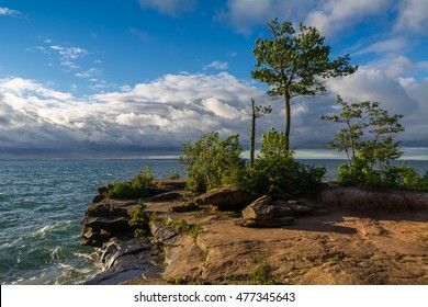 Trees Lined Up At The Edge Of Lake Superior, At Big Bay State Park, Madeline Island, Wisconsin.