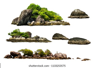 The trees  Mountain the island   rocks Isolated White background