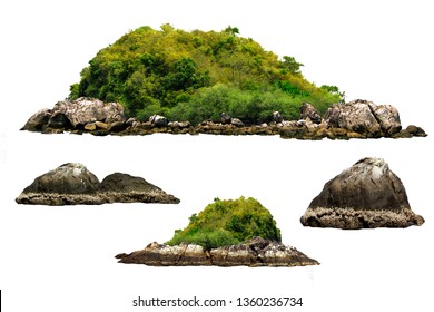 The trees. Mountain on the island and rocks.Isolated on White background.Used in the design of advertising media, architecture - Shutterstock ID 1360236734