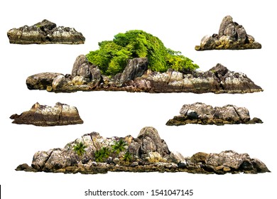 The trees. Mountain on the island and rocks.Isolated on White background - Shutterstock ID 1541047145