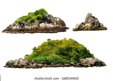 The trees. Mountain on the island and rocks.Isolated on White background - Shutterstock ID 1680144025