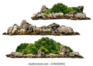 The trees. Mountain on the island and rocks.Isolated on White background - Shutterstock ID 1744554941