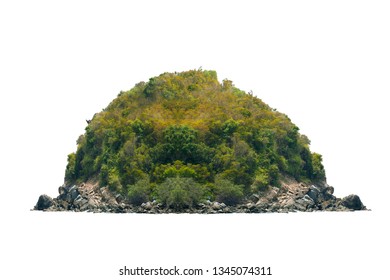 The Trees On The Island And Rocks. Isolated On White Background