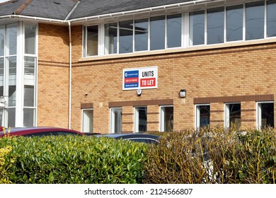 Treforest, Wales - February 2022: Sign On The Outside Of An Office Building Advertising Office Space For Rent. Working From Home Has Had A Significant Impact On The Office Rental Market.