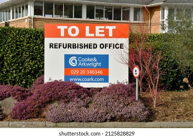 Treforest, Wales - February 2022: Sign Outside A Business Park Advertising Office Space For Rent. Working From Home Has Had A Significant Impact On The Office Rental Market.