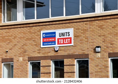 Treforest, Wales - February 2022: Sign On The Outside Of An Office Block Advertising Office Space For Rent. Working From Home Has Had A Significant Impact On The Office Rental Market.