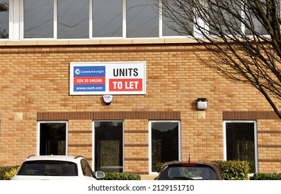 Treforest, Wales - February 2022: Sign On The Outside Of An Office Building Advertising Office Space For Rent. Working From Home Has Had A Significant Impact On The Office Rental Market.