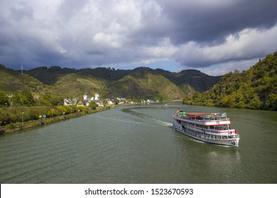 TREIS-KARDEN, Germany - OCTOBER 02, 2019: Passenger And River Cruise Ships On The Moselle River