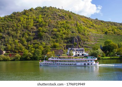 TREIS-KARDEN, Germany - OCTOBER 02, 2019: Passenger And River Cruise Ships On The Moselle River