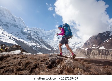 Trekker On The Way To Annapurna Base Camp, Nepal