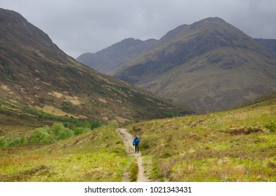 Trekkers Hiking On  The Cape Wrath Trail In Scottish Highlands.