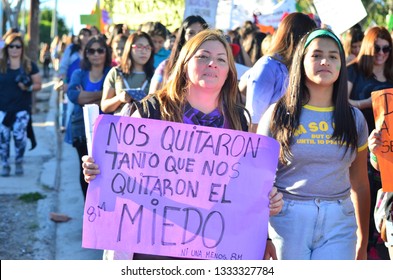 
Trelew, Chubut Argentina. March 8 2019. International Women's Day. Women´s Strike. Me Too. Women´s March. 