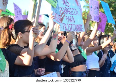 
Trelew, Chubut Argentina. March 8 2019. International Women's Day. Women´s Strike. Me Too. Women´s March. 