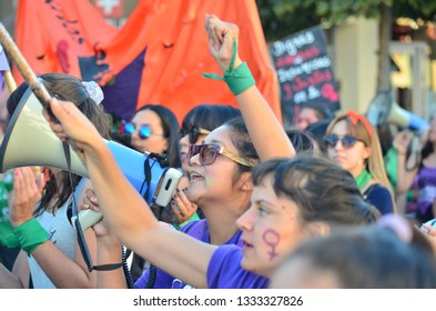 
Trelew, Chubut Argentina. March 8 2019. International Women's Day. Women´s Strike. Me Too. Women´s March. 