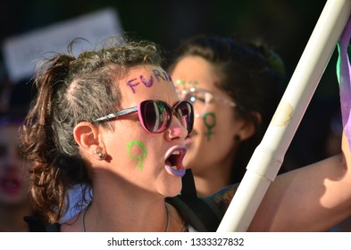 
Trelew, Chubut Argentina. March 8 2019. International Women's Day. Women´s Strike. Me Too. Women´s March. 