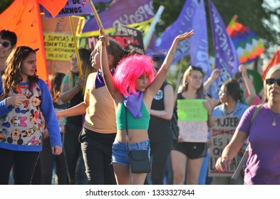 
Trelew, Chubut Argentina. March 8 2019. International Women's Day. Women´s Strike. Me Too. Women´s March. 