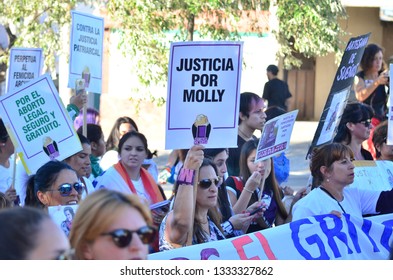 
Trelew, Chubut Argentina. March 8 2019. International Women's Day. Women´s Strike. Me Too. Women´s March. 