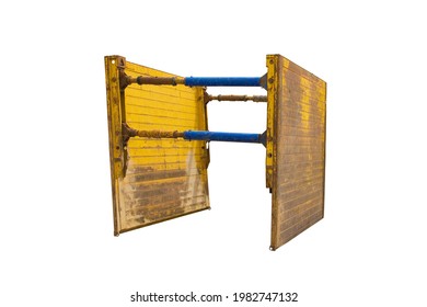 A Trench Box Isolated On A White Background. Also Called A Trench Shield Or Trench Sheet, On The Site Of Sewer Replacement Works In North East Italy.