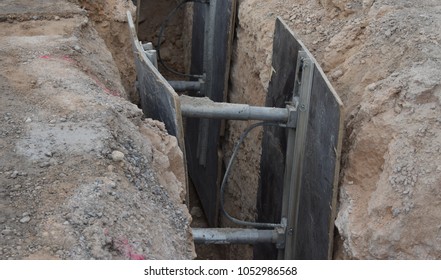 Trench Wall Safety Setup During Earthwork Construction Activity