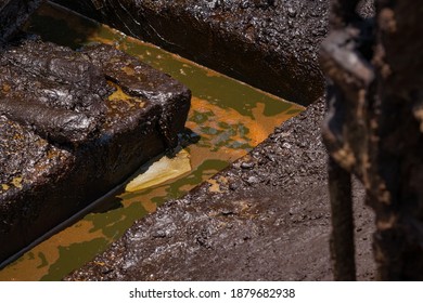 Trenches That Drain The Drilling Fluid To The Reservoir, Wonocolo Traditional Oil Mine, Bojonegoro, East Java, Indonesia