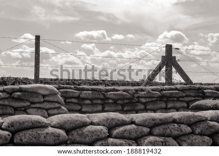 Trenches of world war one sandbags in Belgium