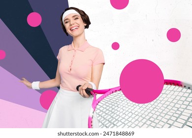 Trend artwork composite image collage of sport active lifestyle young lady do exercise gym competition hand hold racket play tennis - Powered by Shutterstock