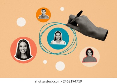 Trend artwork composite sketch image photo collage of confident man candidate vacation hand hold pen draw doodle circle choose best worker
