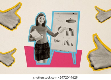 Trend artwork composite sketch image photo collage of young smart student lady prepare result presentation show gesture thumb up agree - Powered by Shutterstock