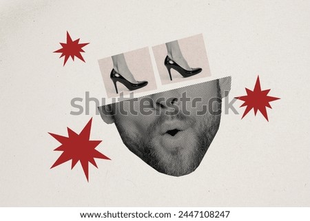 Trend artwork composite sketch image photo collage of black white silhouette half faceless instead eyes women feets legs wear high heels