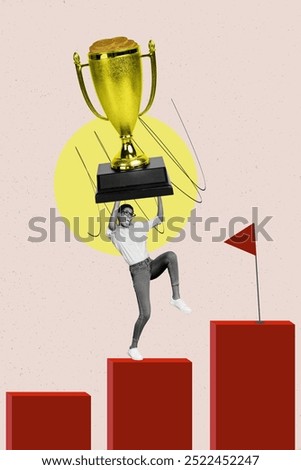 Trend artwork composite sketch image photo collage of target achieve aim goal trader business huge stats platform lady win trophy success