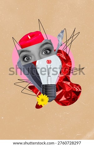 Trend artwork template design 3D collage sketch of psychedelic paper fragment  flower woman eyes idea lamp cube dice gambling candle mind.