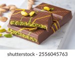 Trend chocolate; Dubai chocolate is made with pistachio paste and kadayif.