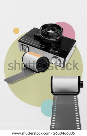 Trend composite sketch template 3D photo collage of film strip paparazzi camera photo content cadre hobby capture moment journalist