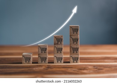 Trend Increase of Online Shopping Purchase Concept, Business Marketing Strategy of Online Purchase Order Trend. E-Commerce Store Shop Increasing Trend and Income Growth Target of Business Commerce. - Shutterstock ID 2116032263