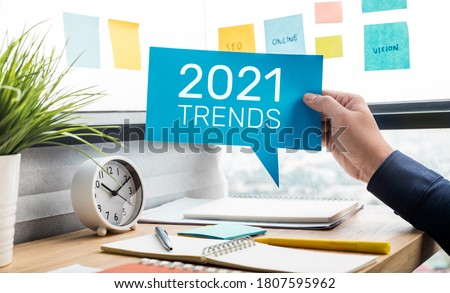 Trends of 2021 concepts with text and business person.creativity to success