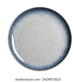 Trendy Circle dark Blue sand grain texture handmade Ceramic Dish plate, top view stoneware plate isolated white.  - Powered by Shutterstock