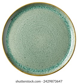 Trendy Circle Pastel Pale Green sand grain texture handmade Ceramic Dish plate, top view stoneware plate isolated white.  - Powered by Shutterstock