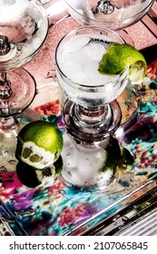 Trendy Cocktail With Lime In A Party With Vibrant Color Background