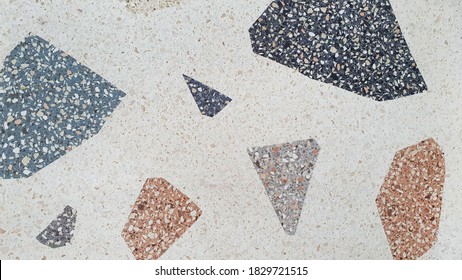 trendy colorful venetian terrazzo tile background . realistic marble texture with stone fragments. interior floor tile for interior decoration.