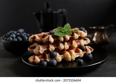 Сroffle, Trendy Crispy Korean Baked Goods, Top View On Dark Background, Selective Focus