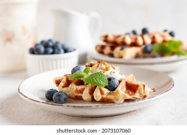 Сroffle, Trendy Crispy Korean Baked Goods, Top View On White Background, Selective Focus